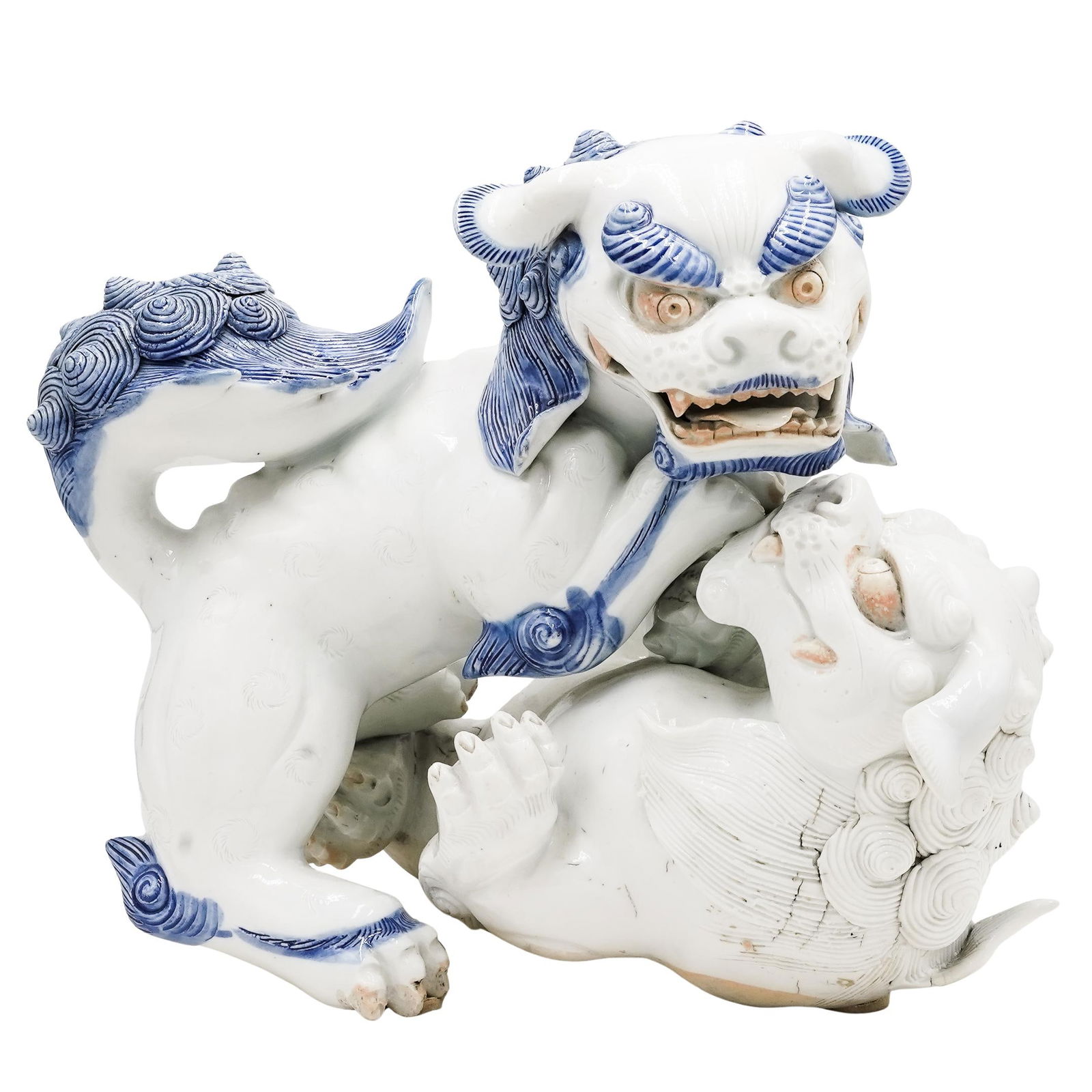 Large Japanese Porcelain Hirado Blue & White Shi Shi Dog Group (1 of 9)