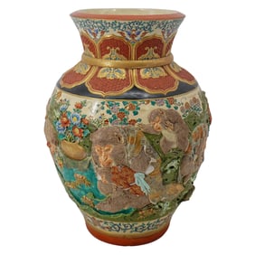 Fantastic Japanese Satsuma, Kyoto-Ware Raised Monkey Vase