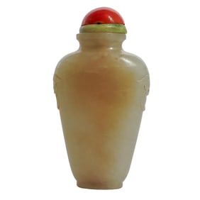 Chinese Light Celadon Jade Snuff Bottle w/ Lion Head Handles