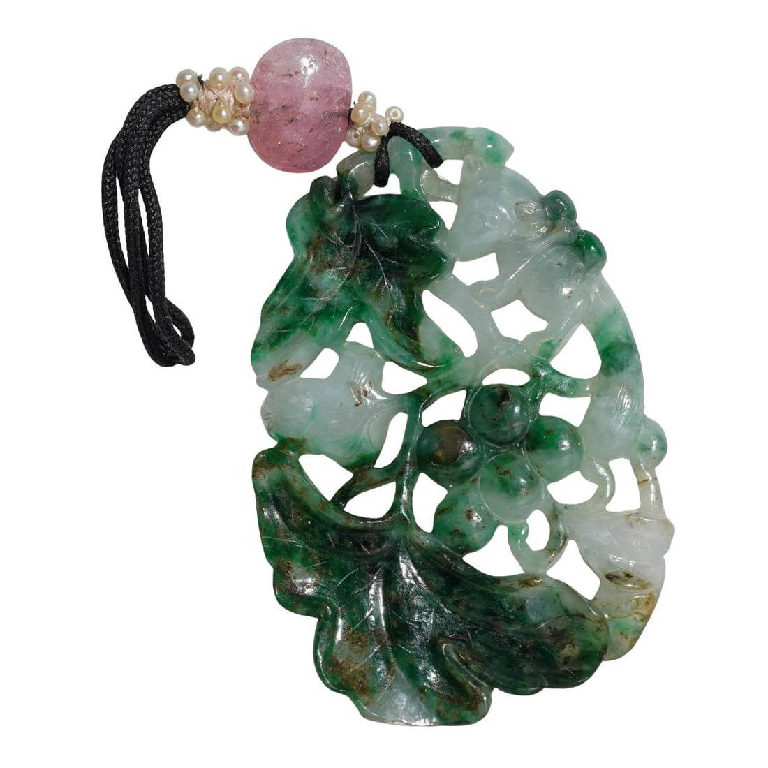 Chinese Grade A Jadeite Pendant Squirrels & Grapevine