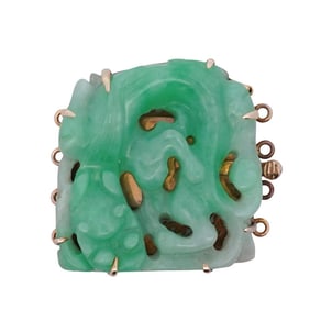 Chinese Jadeite & Gold Necklace Clasp for Strand of Pearls or Beads