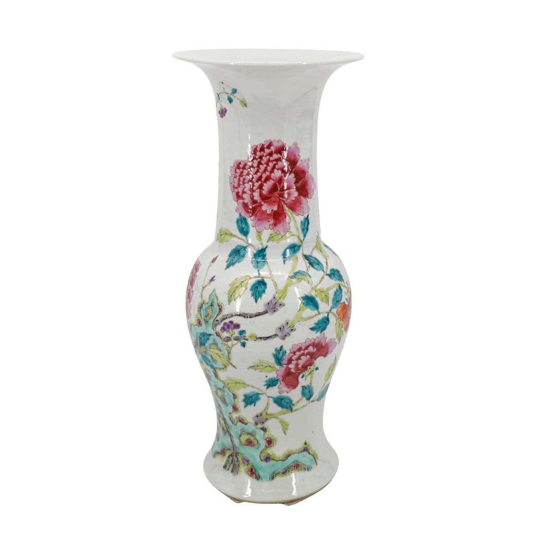 19th Cent. Chinese Export Famille Rose Porcelain Beaker Shaped Vase