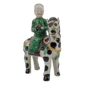 Kangxi Period Famille Verte Porcelain, Biscuit Figure of Immortal Riding Horse