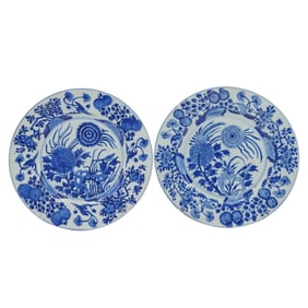 Pair of Kangxi Period Chinese export Blue and White Porcelain Plates