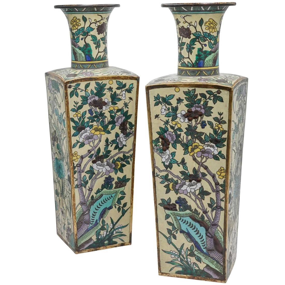 Pair of Chinese Famille Jaune Cloisonne Vases