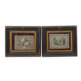 A Fine Pair of European Miniature Religious Gouache Paintings (Knife Cut Pierced Boarders)