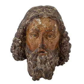 17th Century Polychrome Carved, Gesso, Wood, Head of 'John The Baptist'