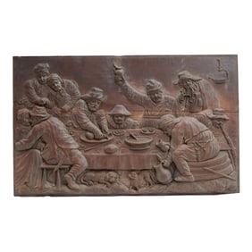 18th C Flemish/Dutch Carved Wood Interior Scene High Relief Panel