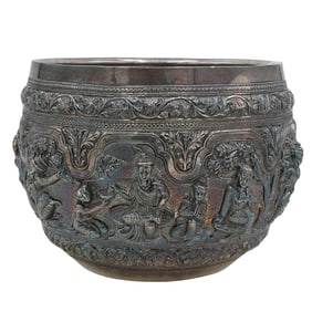 Exceptional Burmese Solid Heavy Silver Thabeik Bowl