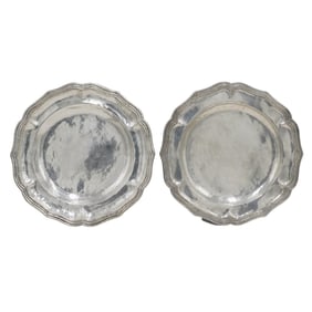 Pair of Spanish Colonial Heavy Silver Dishes or Plates