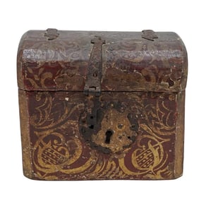 Spanish Colonial Lacquered Wood Box Iron Mounts