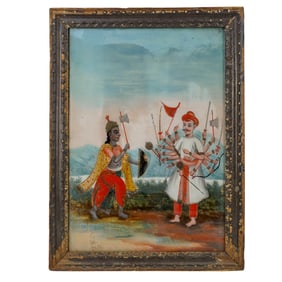 Indian Reverse Glass Painting of Multi-Armed Figures (Chinese Export for Indian Market)