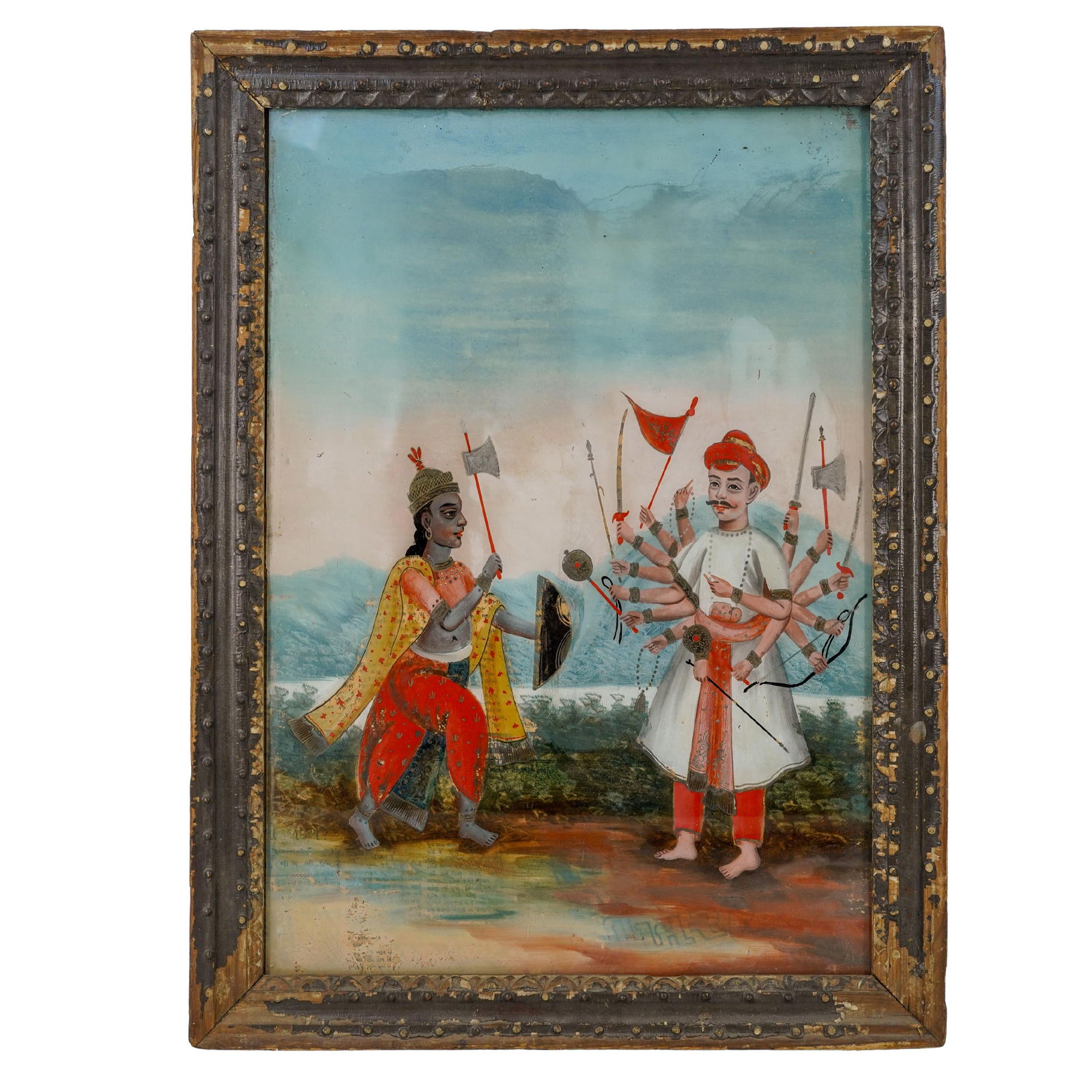 Indian Reverse Glass Painting of Multi-Armed Figures (Chinese Export for Indian Market) (1 of 8)