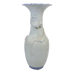 Large Arita Blue & White Raised Porcelain Dragon Vase