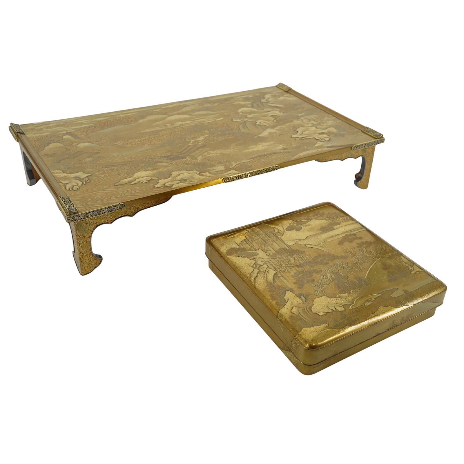 Finest Condition Museum Quality Japanese Lacquer Writing Box & Matching Writing Table