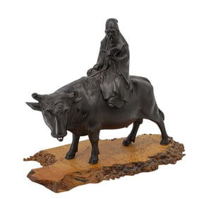 A Fine Japanese Tokyo School Bronze Figure of Laotzu Riding Ox