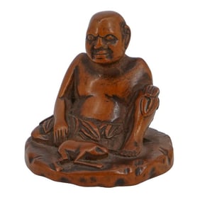 Japanese Boxwood Netsuke of Gama Sennin of Frog