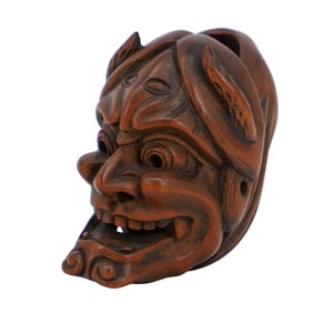 Japanese Boxwood Netsuke of Two Masks