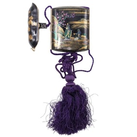 Cartier Style Art Deco Rare Gold & Japanese Lacquer Inro Ojime Bead Peapod Gold & Lacquered Netsuke