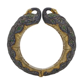 Indian Gilt Silver Gemstone Mounted Peacock Bangle Bracelet