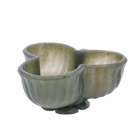 Mughal Indian Jade Lobed Cup w. Flower & Stem To Base