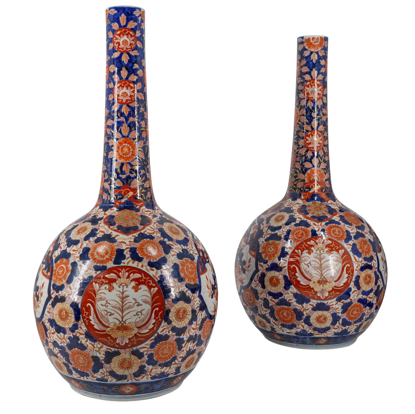 Massive Pair of Japanese Imari Bottle Shaped Vases