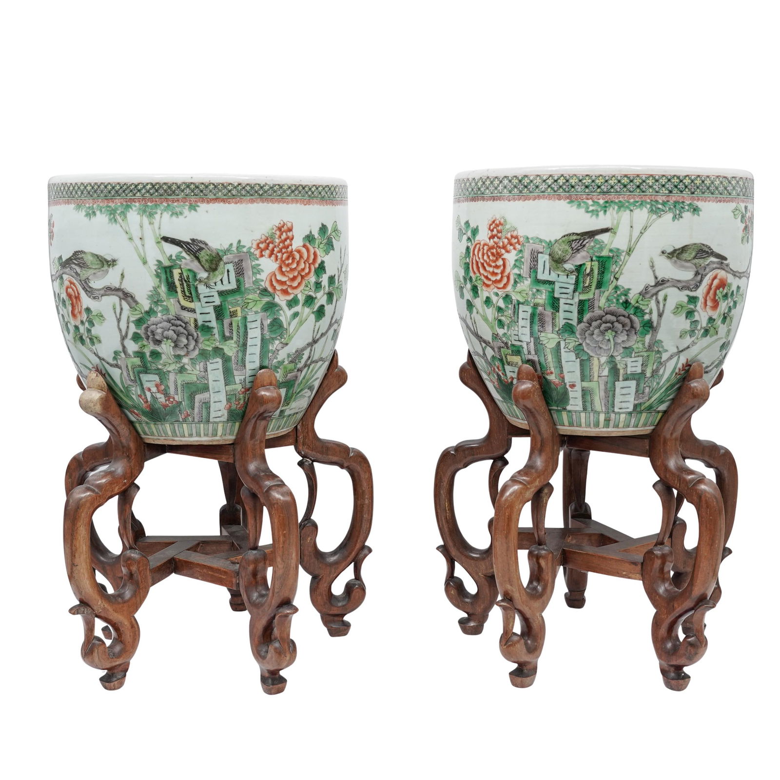 Matched Pair of Famille Verte Chinese Porcelain Jardinieres (1 of 12)