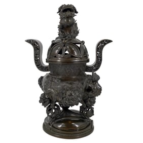 Japanese Bronze Shi Shi Dog, Buddhist Lion Censor