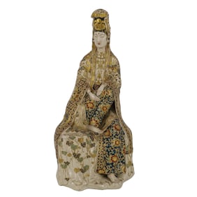 Large Japanese Gosu Blue Satsuma Kannon Seated GuanYin on Rock