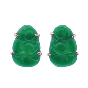 Small Pair of Imperial Jadeite Earrings Mounted in Gold