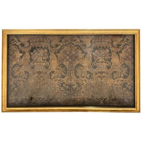 18th C. French Leather Embossed Panel