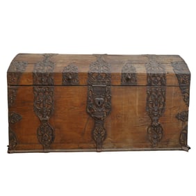 Antique Large Oak & Wrought Iron Chest
