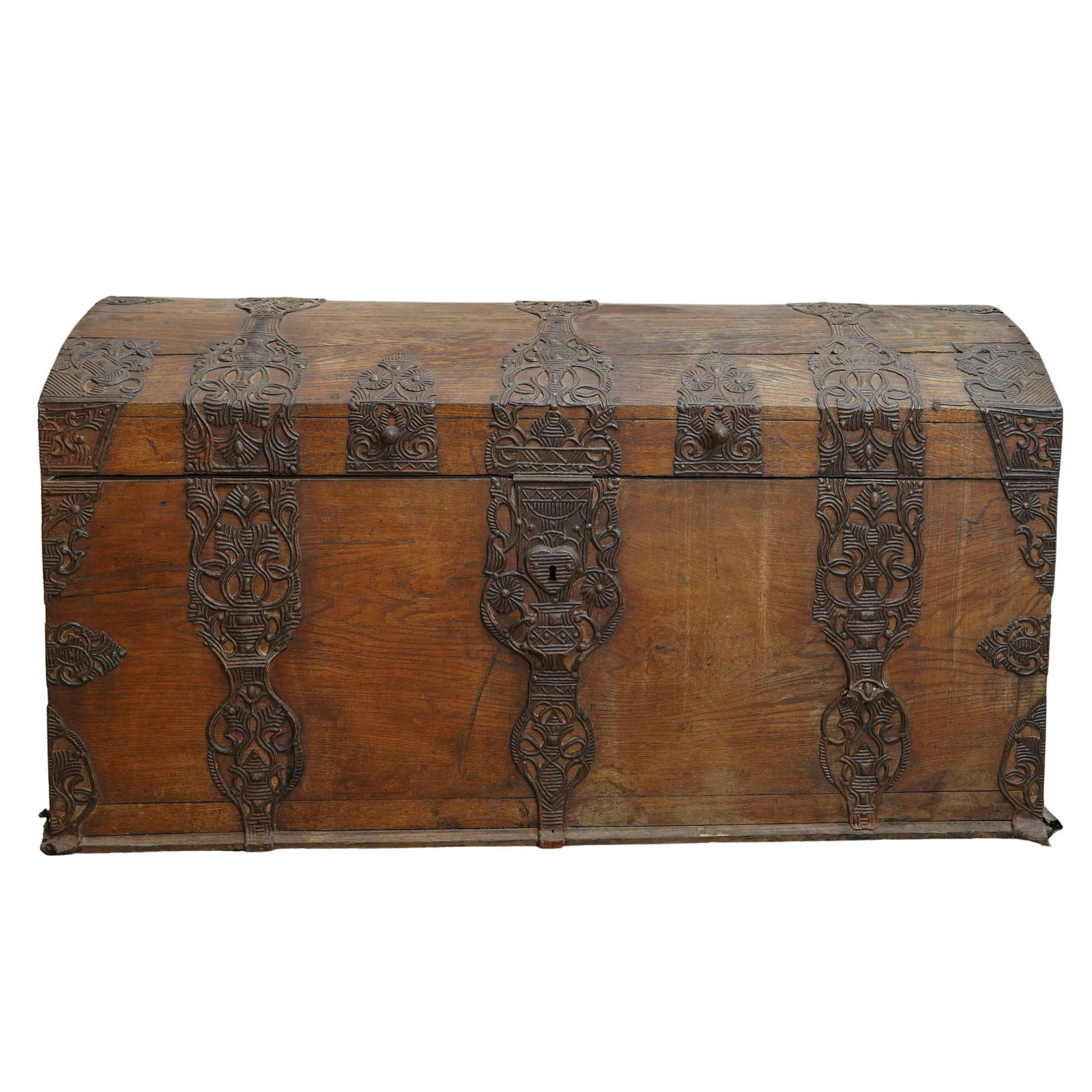 Antique Large Oak & Wrought Iron Chest (1 of 13)