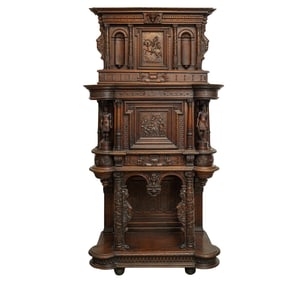 Large Italian Renaissance Style Two-Peice Court Cupboard Cabinet