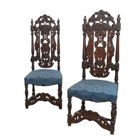 Pair of Hardwood Jacobean Style High-Back Chairs