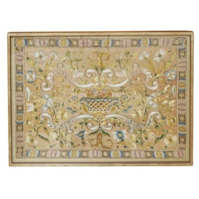 Large Italian Embroidered Silk Panel Textile Museum Grade Framing