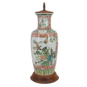 Chinese Export Famille Verte Porcelain Rouleau Vase
