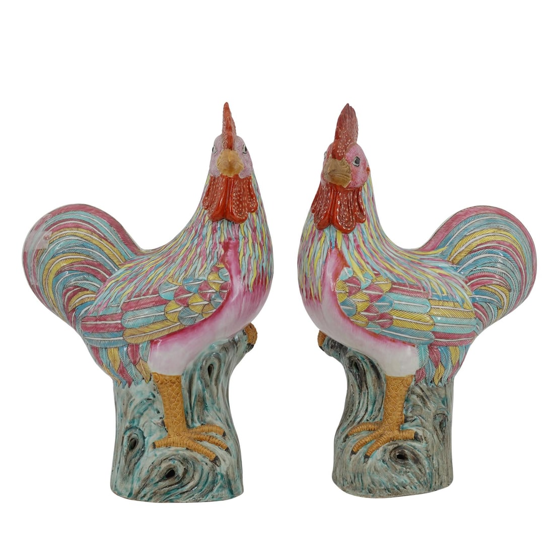 Large Pair of Chinese Porcelain Export Famille Rose Standing Roosters (1 of 11)