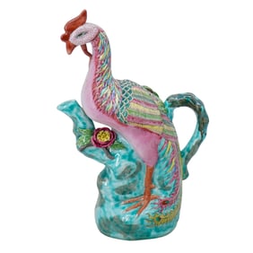 Chinese Export Famille Rose Porcelain Phoenix Shape Teapot, Ewer