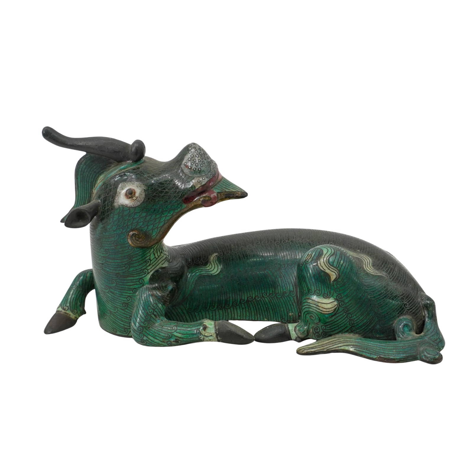 Chinese Cloisonne Reclining Chilong, Qilian