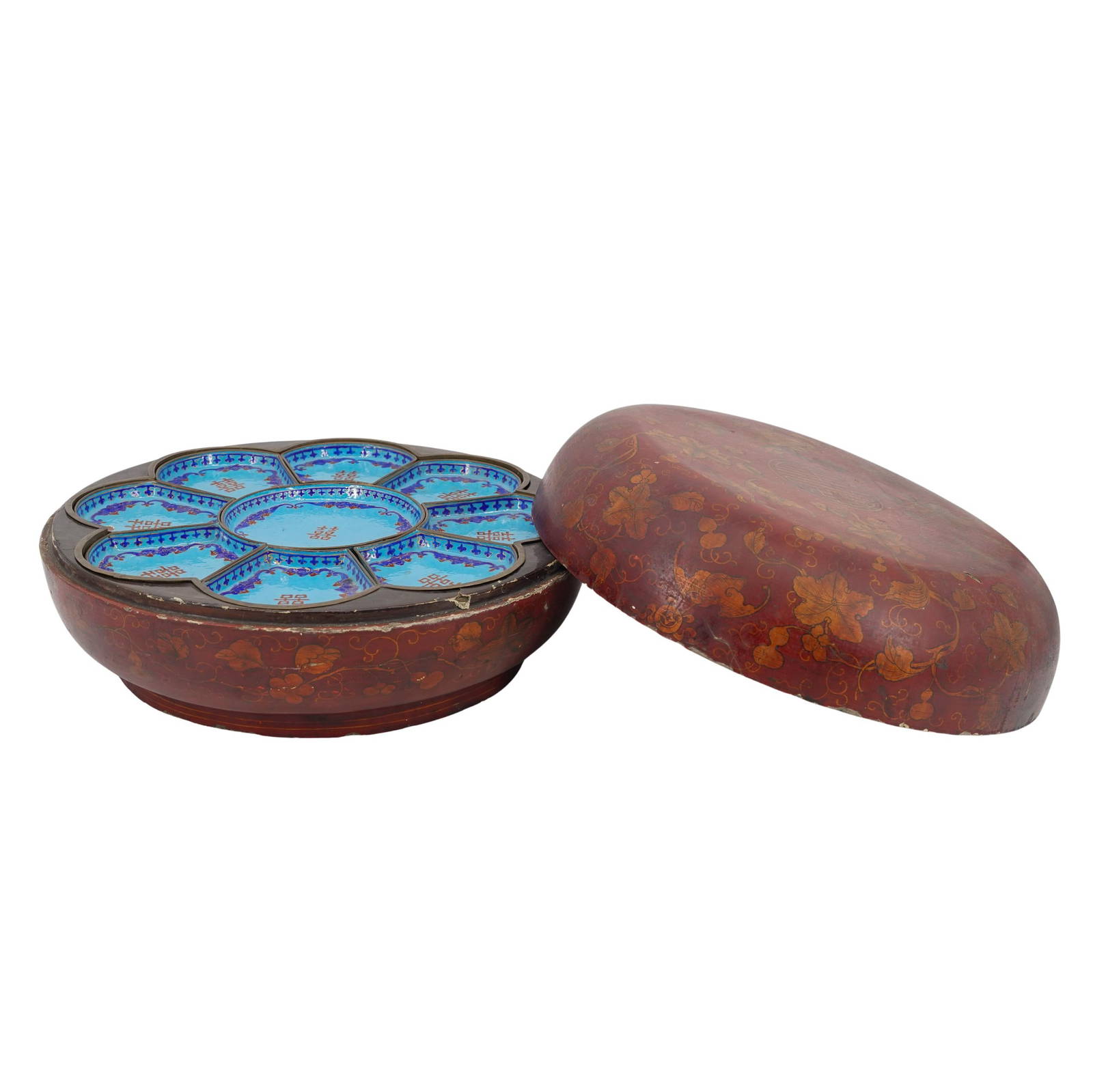 Chinese Lacquer and Canton Enamel Sweet Meat Boxed Set