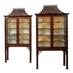 Matched Pair Of Chippendale Chinoiserie Wood Vitrines