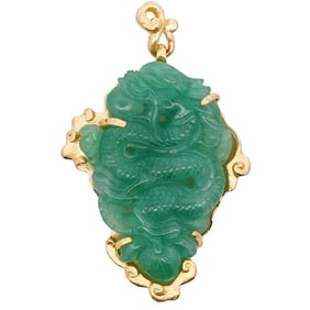 Chinese Jadeite and 22k Gold Dragon Pendant