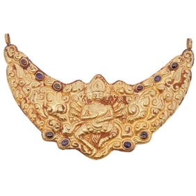 A Rare Vietnamese Ancient 10th to 12th C. Cham Kingdom Repousse Gold Pictorial Pendent Plaque