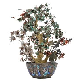Chinese Turquoise, Coral, Agate, & Jade Tree Jardinière