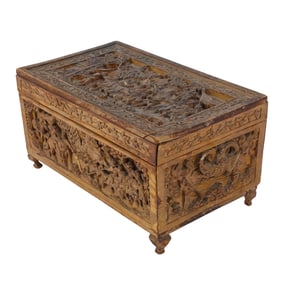 Chinese Export Carved Wood Jewelry Box