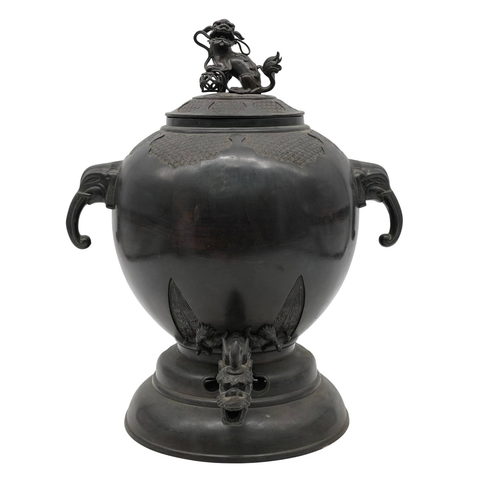 Japanese Bronze Ceremonial Water Jar, Samovar With Cover