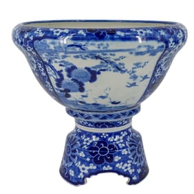 Japanese Arita Porcelain Two-Piece Jardiniere with Swimming Carp