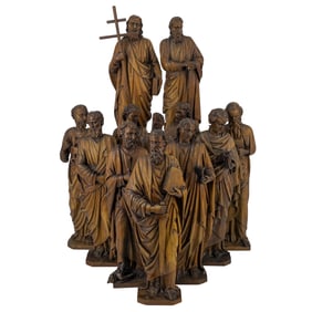 (12pc) 17th to18th Century Carved Walnut Apostles Figures