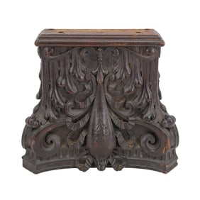 European Carved Wood Capital Top (Three Acorn Crest)